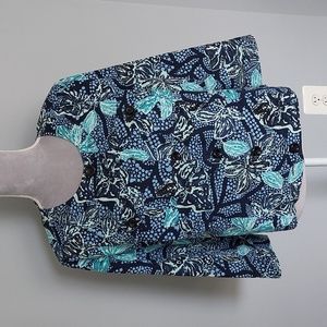 Charter Club teal tropical print cropped cotton jacket, petite L